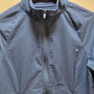 Hurley Jacket Womens Medium Blue Full Zip Lightweight Check Fleece Windbreaker